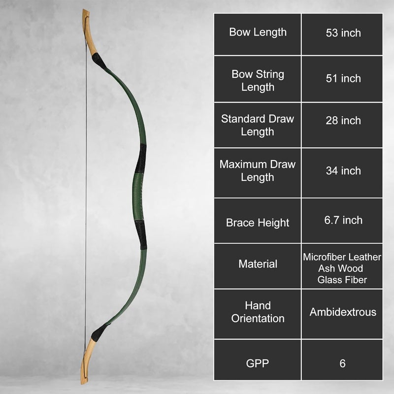 AF Bow&Arrow AF Archery Fiberglass Recurve Bow, 53" Traditional Horse Bow, Mounted Archery and Precision Shooting,Suitable for Entry Into Adults Youth Beginners Enthusiasts and Hunting, 20-60 lbs - Image 2